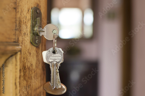 vintage door with keys in the lock