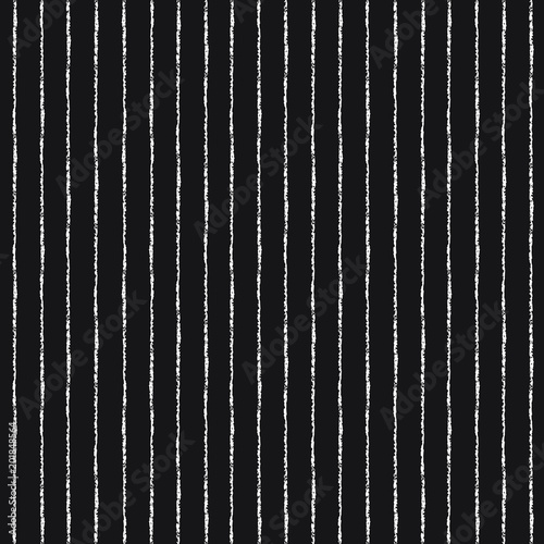 Brush or chalk drawn stripes, pinstripes, bars, streaks, lines, strips vector seamless repeat pattern, texture. Striped monochrome black and white background. Textured, rough, uneven edges.