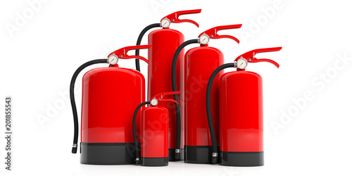 Fire extinguishers isolated on white background. 3d illustration