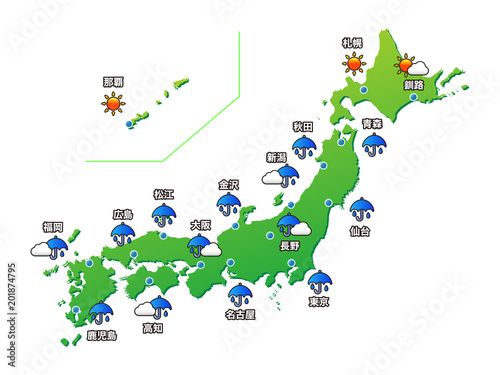 梅雨の天気予報のイラスト白背景