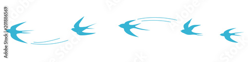Set of flying blue birds vector illustrations 鳥のベクター素材