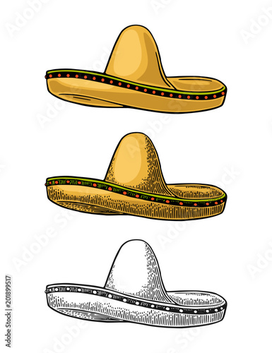 Sombrero. Vintage color engraving illustration isolated on white background.