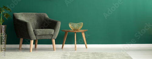 Comfortable armchair in green interior