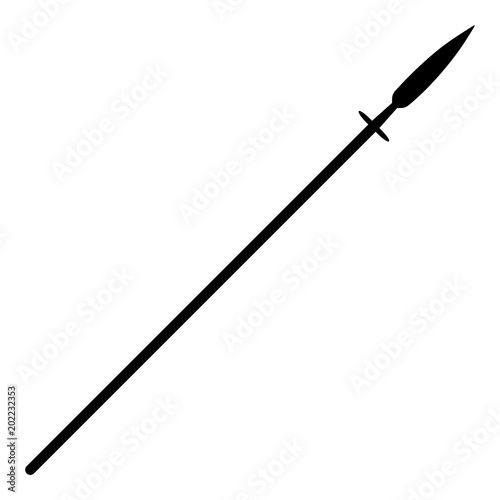 Simple, flat, black spear silhouette. Isolated on white