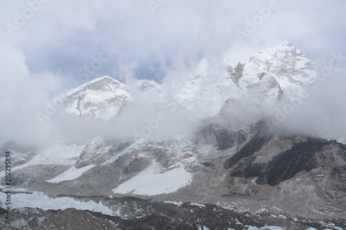 Everest and Nuptse surrounded by clouds, Nepal