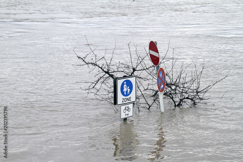Flooded pedestrian zone in Cologne, Germany