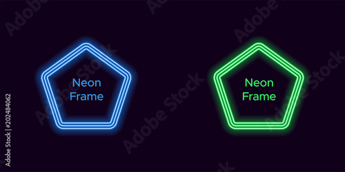 Neon pentagon frame in blue and green color