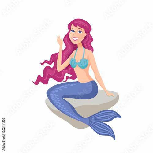 Beautiful mermaid - cartoon people character isolated illustration