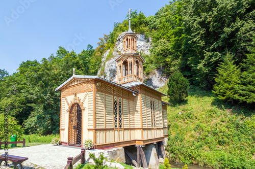 Ojcow, wooden Chapel of St. Joseph the Craftsman, also known as the Chapel on Water. The building dates from 1901. Ojcow National Park near Krakow in Poland