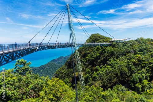 Modern construction - Sky bridge on Langkawi island. Adventure holiday. Tourist attraction of Malaysia. Travel concept.