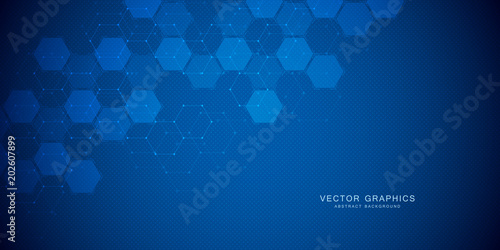 Technology background with hexagons. Molecular structure and chemical compounds.