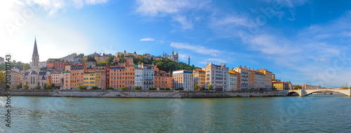 Panoramic view of Lyon skyline during a sunny day, France