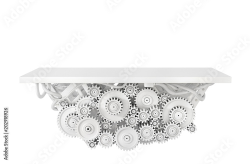Platform with gears isolated on a white. 3d illustration
