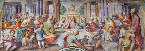 PARMA, ITALY - APRIL 16, 2018: The fresco of The wedding at Cana in church Chiesa di Santa Croce by Giovanni Maria Conti della Camera (1614 - 1670).