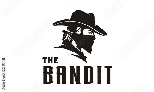 Western Bandit Wild West Cowboy Gangster with Bandana Scarf Mask Logo illustration