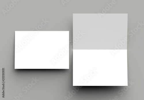 Bi fold vertical - landscape brochure or invitation mock up isolated on gray background.