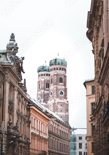 Munich Frauenkirche Cathedral towers church for sightseeing and tourism neutral modern light in winter
