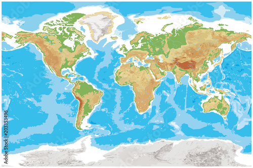 Physical map of Earth detailed topographic world