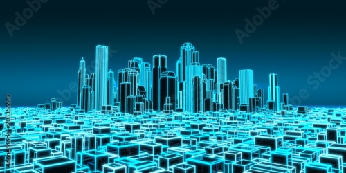 3d holographic illustration of city