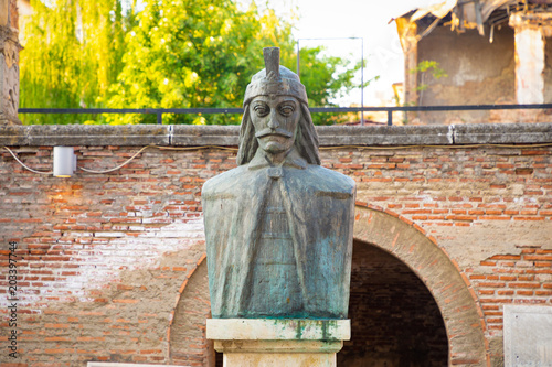 A bust of Vlad Tepes, Vlad the Impaler, the inspiration for Dracula, in the Old Princely Court, Curtea Veche, in Bucharest, Romania