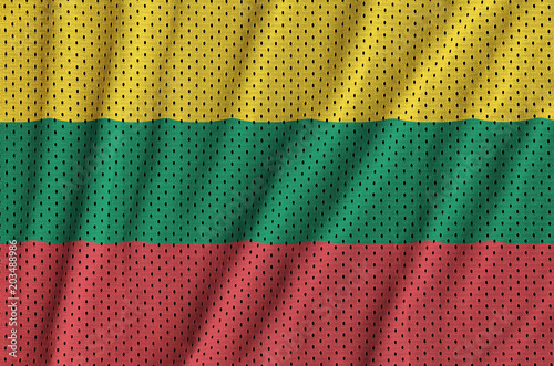 Lithuania flag printed on a polyester nylon sportswear mesh fabric with some folds