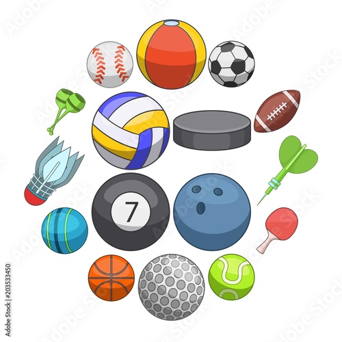 Sport balls icons set. Cartoon illustration of 16 sport balls vector icons for web