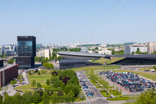 KATOWICE, POLAND - MAY 05, 2018: Cityscape of Katowice, city in southwestern Poland, center of the Silesian Metropolis. The metropolitan area is the 16th most economically powerful city in the EU.