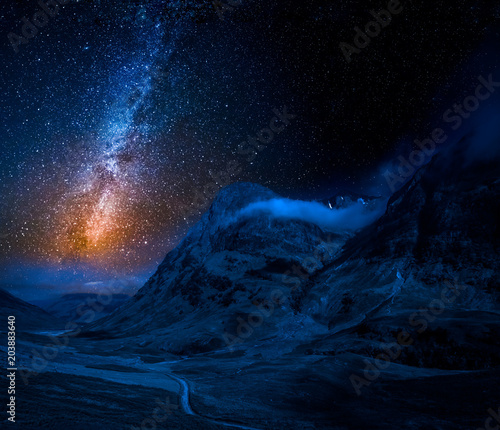 Milky way and mountains in the Glencoe, Scotland