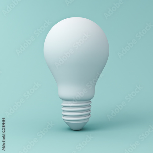 Blank light bulb on blue pastel color background with shadow . 3D rendering.
