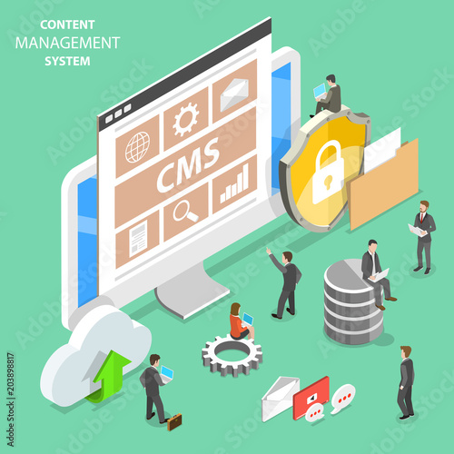 Flat isometric vector concept of CMS - content management system.