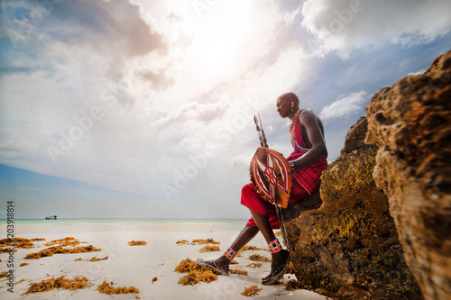 Portrait of a Masai warrior, Diani Beach, Ukunda, Kenya