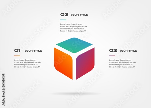 3d blocks infographics step by step. Element of chart, graph, diagram with 3 options - parts, processes, timeline. Vector business template for presentation, workflow layout, annual report, web design
