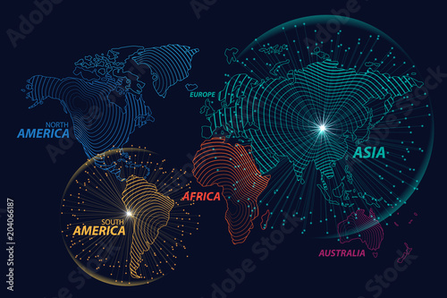 Modern Digital World Map Globalization Concept. Vector Illustration