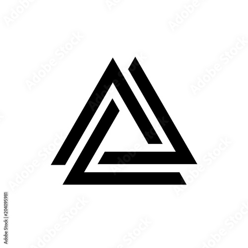 Linked triangles black and white geometric abstract logo, vector