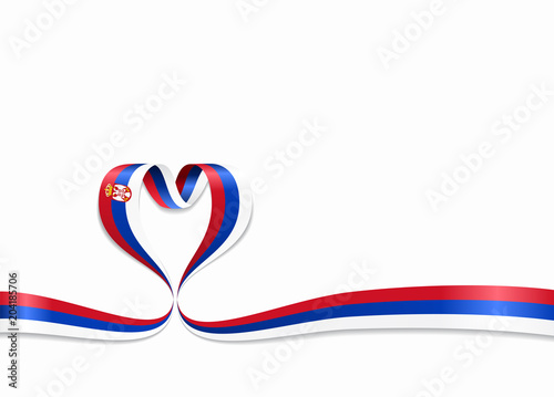 Serbian flag heart-shaped ribbon. Vector illustration.