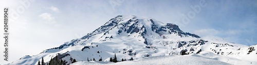 Mount Rainier Panoramic View - Snowy Mountain Washington State Cascade Range
