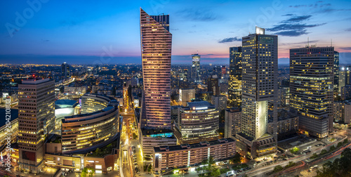 modern skyscrapers in the center of the Polish capital, Warsaw..