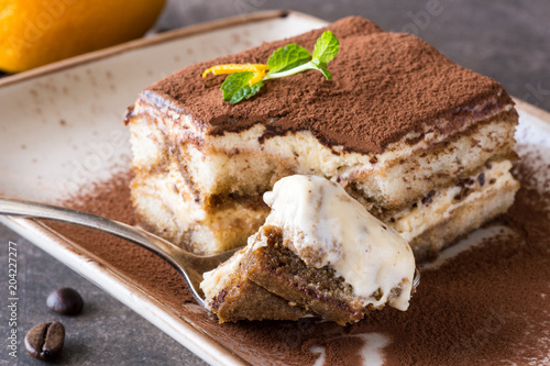 Italian Dessert Tiramisu with Mascarpone Cheese and Espresso Coffee