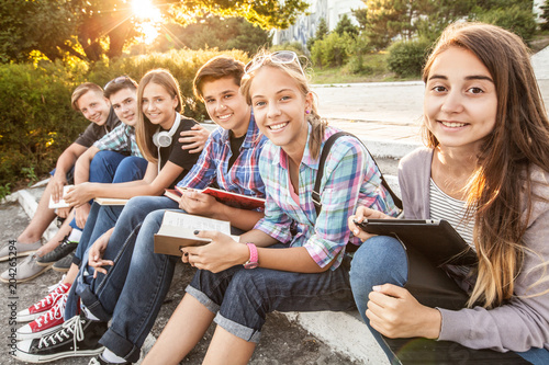 students in park