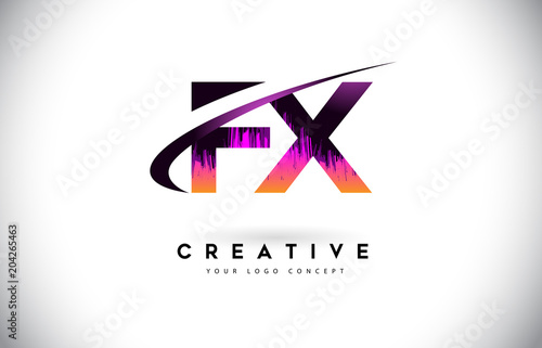 FX F X Grunge Letter Logo with Purple Vibrant Colors Design. Creative grunge vintage Letters Vector Logo