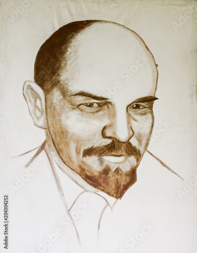 Portrait of Lenin on canvas. Leader of the world proletariat