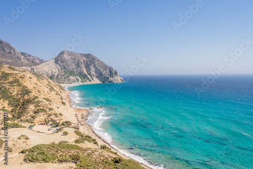 kos island kavo paradiso beach on the kefalos peninsula, magical blue water of the aegean sea in greece