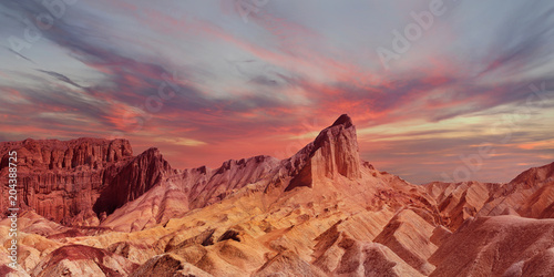 Panorama of the Backside of Zabriski Point Death Valley at Sunset