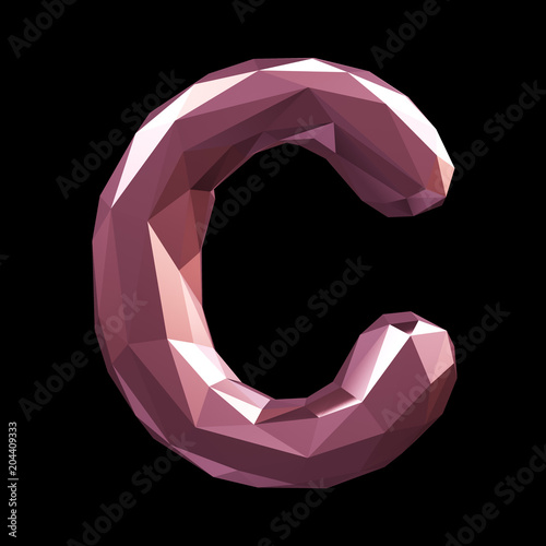 Capital latin letter C in low poly style isolated on black background