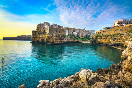 Polignano a Mare village at sunrise, Bari, Apulia, Italy.