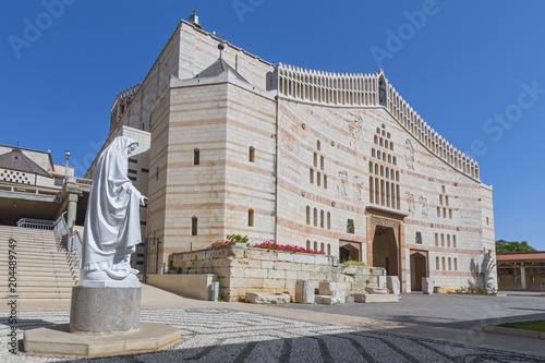 Statue of the Virgin Mary in the grounds of the Basilica (Church) of the Annunciation in Nazareth, Galilee, Israel, Middle East.