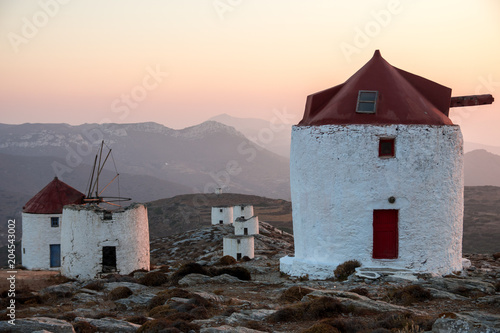 A series of deserted windmills at the top of Chora of Amorgos