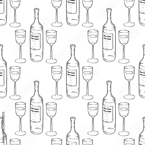 Wine Glasses and Wine Bottles Seamless Pattern