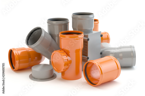 Gray and orange elements for sewer system 
