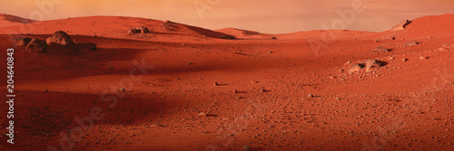 landscape on planet Mars, scenic desert on the red planet